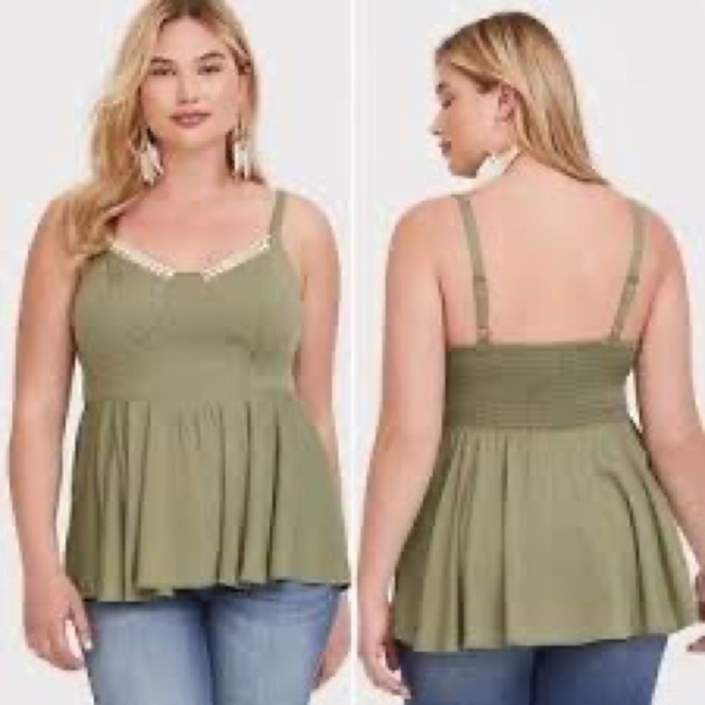 Torrid Olive Green Lace Challis Cami Tank Top